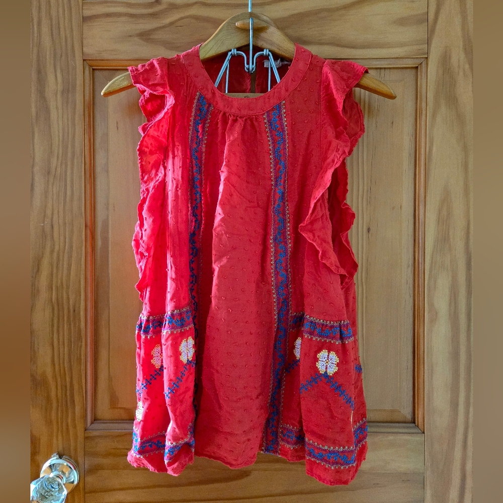 Entro Red Embroidered Women's Short Sleeve Blouse